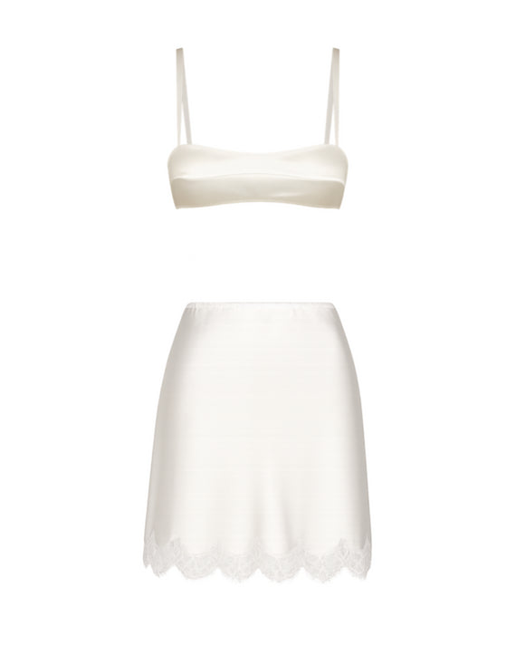 PYJAMA STYLE SILK SUIT (BRA, SKIRT)